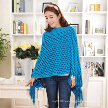 High Quality Tasseled Sweater 100% Acrylic Hollow out Pullover Knitted Women′s Cape